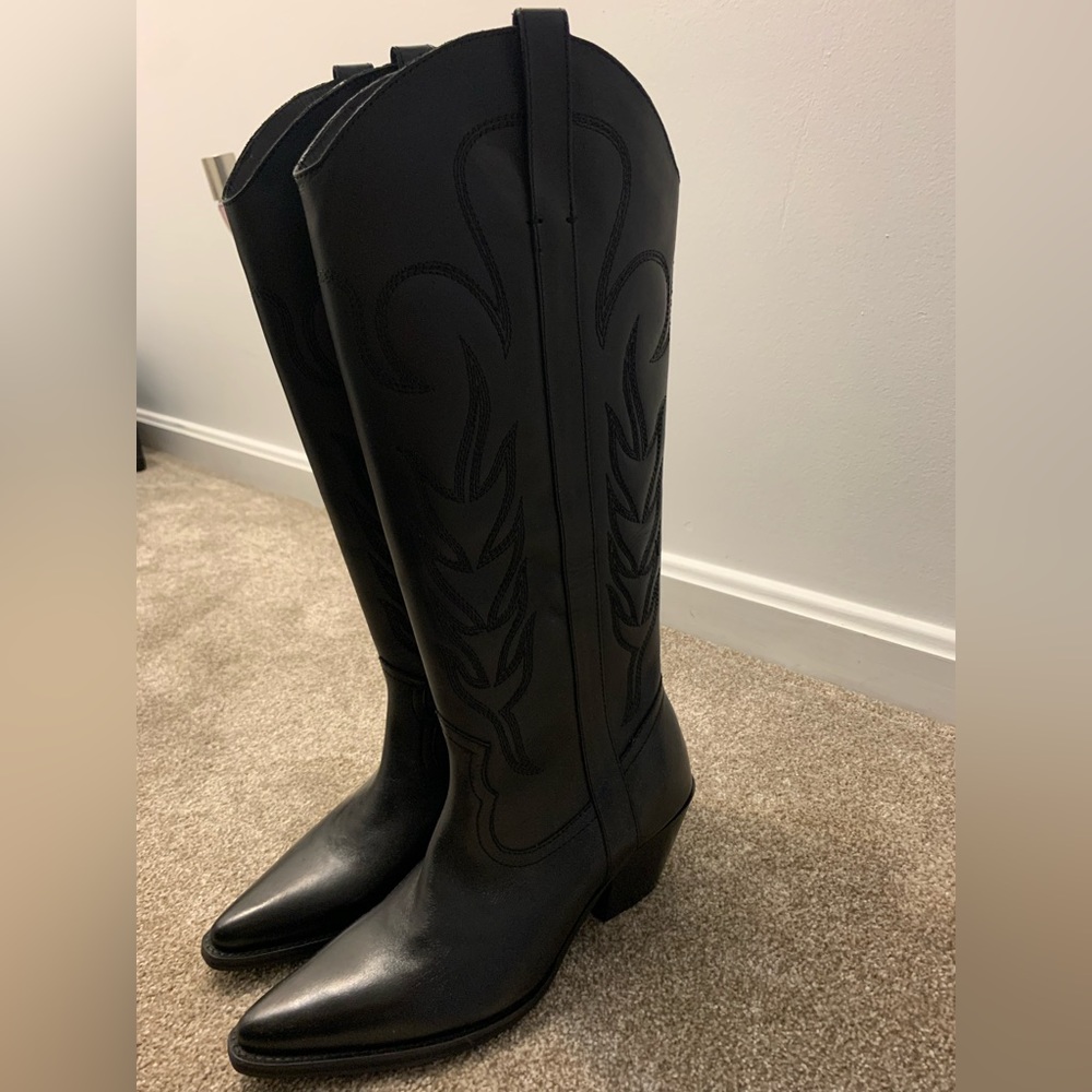 NEW Zara Sold Out Knee High Embroidered Leather Cowboy Boots (Size 8) - Picture 6 of 7